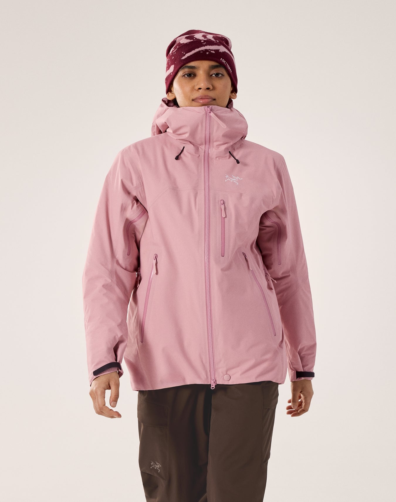 アークテリクス レディース フーディー ブラウン×ピンク 切り替えデザイン アークテリクス レディース フーディー ブラウン×ピンク